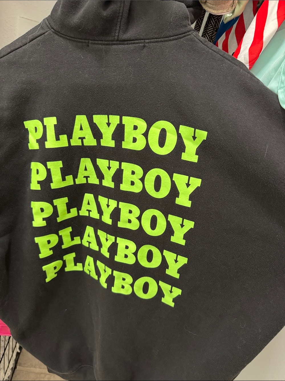 PLAYBOY x missguided Black Hooded Sweatshirt with Neon Green Bunny